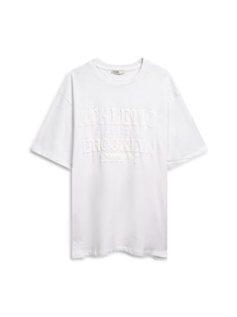 Relaxed Fit Yazı Baskılı Beyaz T-shırt