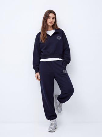 Regular Fit Yazı Baskılı Lastik Paça Lacivert Eşofman