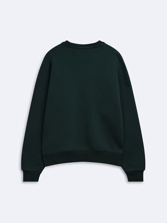 Relaxed Fit Yazı Baskılı Bisiklet Yaka Yeşil Sweatshırt