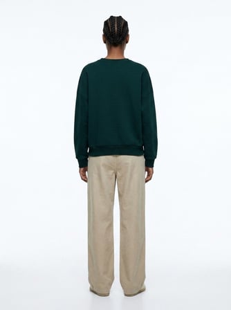 Relaxed Fit Yazı Baskılı Bisiklet Yaka Yeşil Sweatshırt