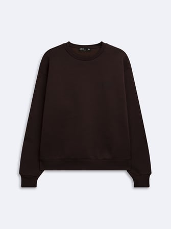 Regular Fit Yazı Baskılı Bisiklet Yaka Kahverengi Sweatshırt