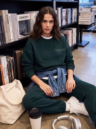 Relaxed Fit Yazı Baskılı Yeşil Sweatshırt