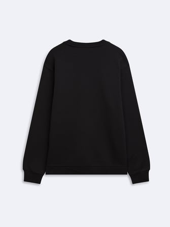 Regular Fit Yazı Baskılı Bisiklet Yaka Siyah Sweatshırt