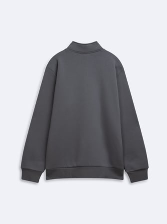 Regular Fit Dik Yaka Yarım Fermuarlı Gri Sweatshırt