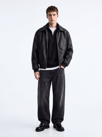 Regular Fit Dik Yaka Yarım Fermuarlı Siyah Sweatshırt