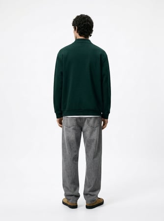 Regular Fit Dik Yaka Yarım Fermuarlı Yeşil Sweatshırt