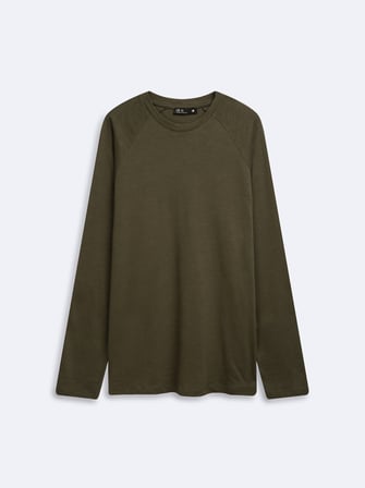 Regular Fit Reglan Kollu Basic Yeşil Sweatshırt