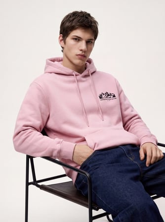 Regular Fit Baskı Detaylı Kapüşonlu Pembe Sweatshırt