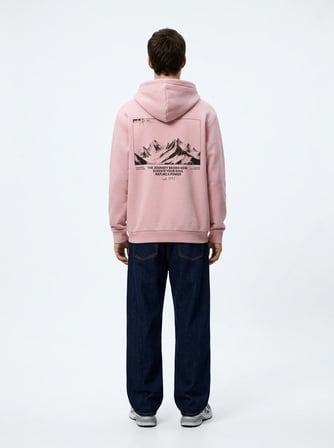 Regular Fit Baskı Detaylı Kapüşonlu Pembe Sweatshırt