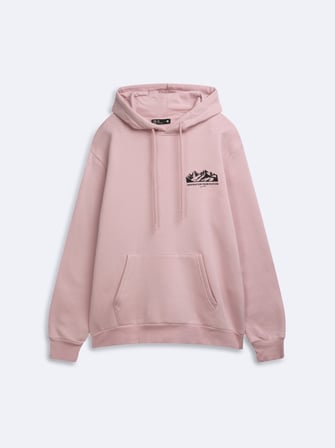 Regular Fit Baskı Detaylı Kapüşonlu Pembe Sweatshırt