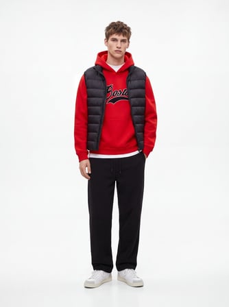Regular Fit Baskı Detaylı Kapüşonlu Kırmızı Sweatshırt