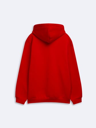 Regular Fit Baskı Detaylı Kapüşonlu Kırmızı Sweatshırt