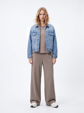 Regular Fit Beli Lastikli Bej Pantolon