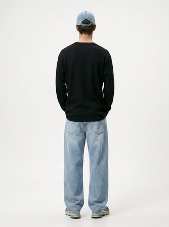 Regular Fit Bisiklet Yaka Uzun Kollu Siyah Sweatshırt