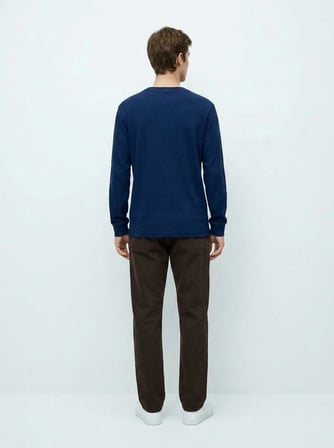 Regular Fit Bisiklet Yaka Uzun Kollu Lacivert Sweatshırt
