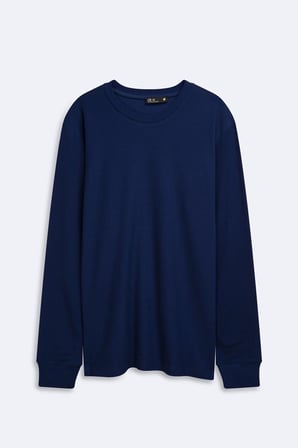 Regular Fit Bisiklet Yaka Uzun Kollu Lacivert Sweatshırt