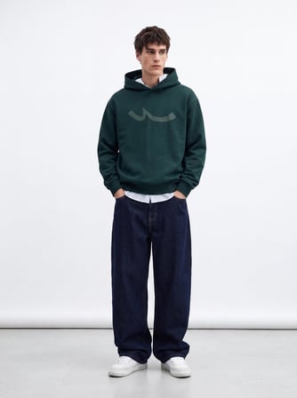 Regular Fit Sign Baskılı Kapüşonlu Yeşil Sweatshırt