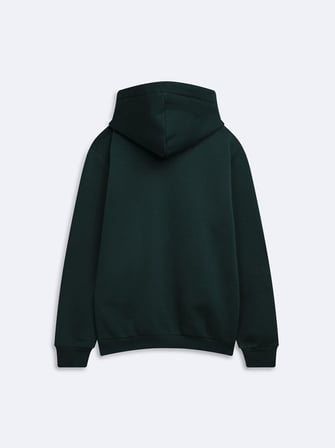 Regular Fit Sign Baskılı Kapüşonlu Yeşil Sweatshırt