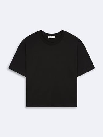 Baby Tee Basic Bisiklet Yaka Siyah T-shırt