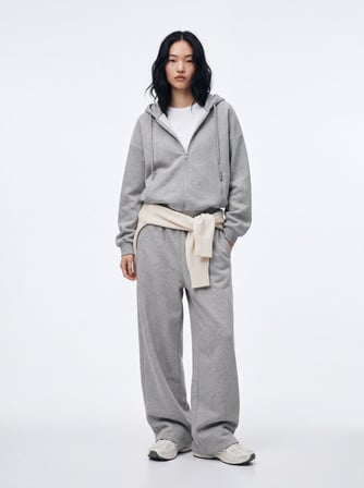 Relaxed Fit Fermuarlı Kapüşonlu Gri Sweatshırt