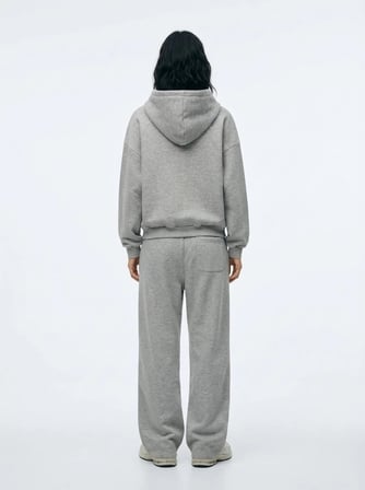 Relaxed Fit Fermuarlı Kapüşonlu Gri Sweatshırt