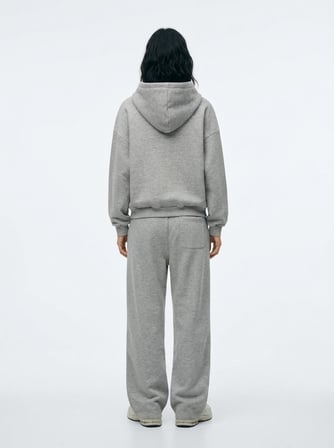 Relaxed Fit Fermuarlı Kapüşonlu Gri Sweatshırt