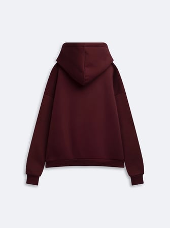 Relaxed Fit Fermuarlı Kapüşonlu Bordo Sweatshırt