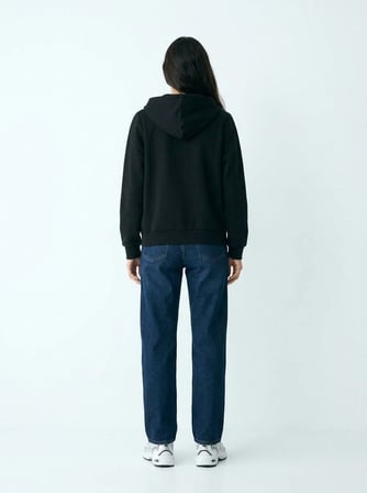Relaxed Fit Fermuarlı Kapüşonlu Siyah Sweatshırt
