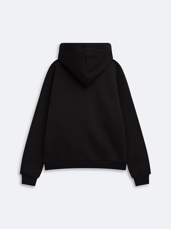 Relaxed Fit Fermuarlı Kapüşonlu Siyah Sweatshırt