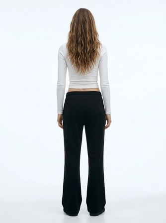 Regular Fit Beli Bağlamalı Siyah Pantolon