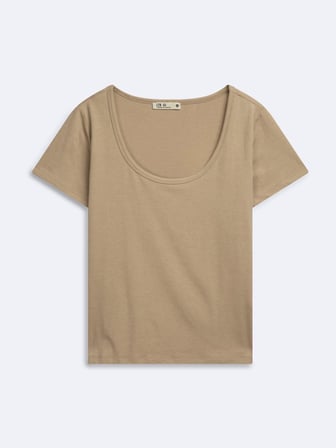 Regular Fit U Yaka Basic Bej T-shırt