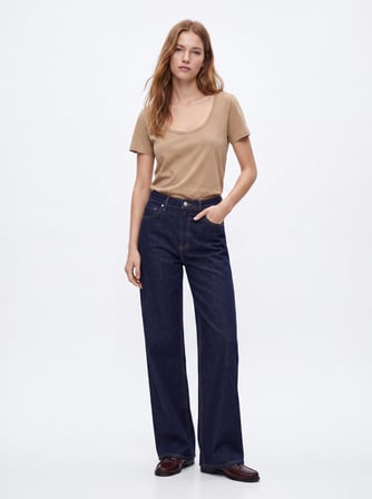 Regular Fit U Yaka Basic Bej T-shırt