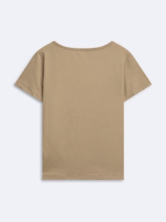 Regular Fit U Yaka Basic Bej T-shırt