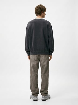 Regular Fit Faded Fabric Bisiklet Yaka Gri Sweatshırt