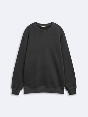 Regular Fit Faded Fabric Bisiklet Yaka Gri Sweatshırt