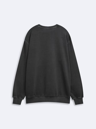 Regular Fit Faded Fabric Bisiklet Yaka Gri Sweatshırt