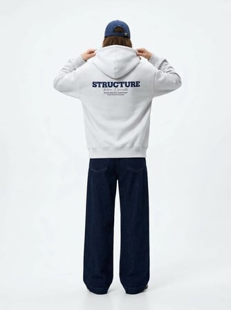 Relaxed Fit Baskı Detaylı Kapüşonlu Beyaz Sweatshırt