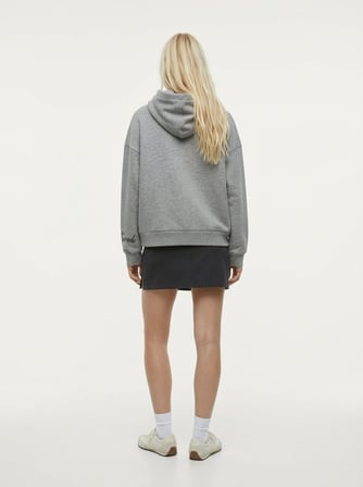 Relaxed Fit Yazı Baskılı Kapüşonlu Gri Sweatshırt