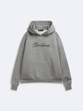 Relaxed Fit Yazı Baskılı Kapüşonlu Gri Sweatshırt