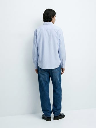 Relaxed Fit Sign Baskılı Uzun Kollu Mavi Gömlek