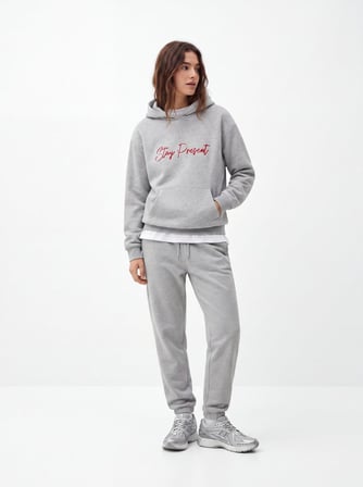 Regular Fit Yazı Baskılı Cep Detaylı Gri Sweatshırt