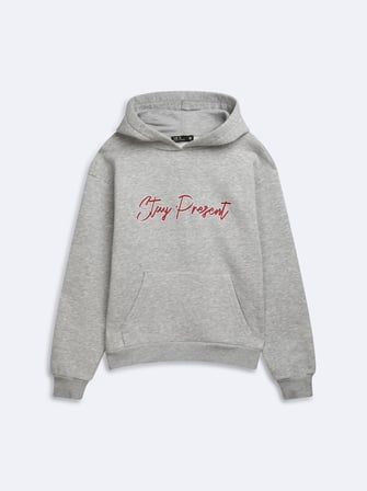Regular Fit Yazı Baskılı Cep Detaylı Gri Sweatshırt