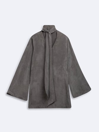Slim Fit Tencel Boyundan Bağlamalı Gri Elbise