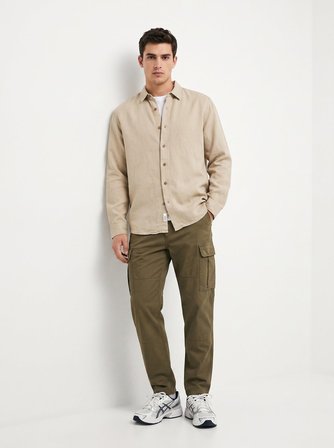 Keten Relaxed Fit Bej Gömlek