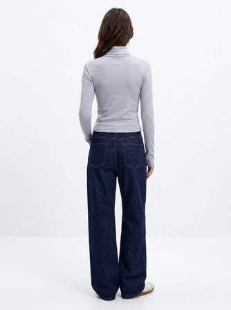 Slim Fit Ribanalı Uzun Kollu Mavi Sweatshırt