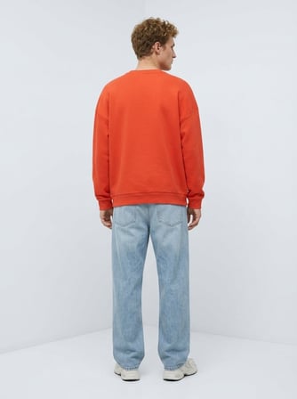 Relaxed Fit Baskı Detaylı Bisiklet Yaka Turuncu Sweatshırt