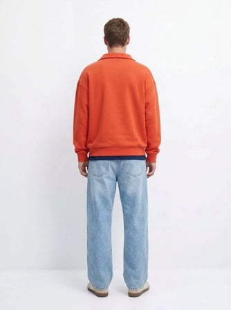 Regular Fit V Yaka Yazı Baskılı Turuncu Sweatshırt