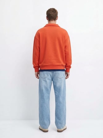 Regular Fit V Yaka Yazı Baskılı Turuncu Sweatshırt