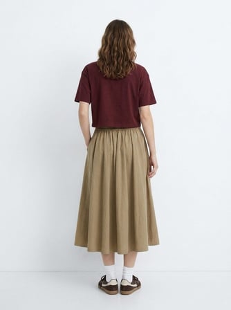 Relaxed Fit Pileli Midi Bej Etek