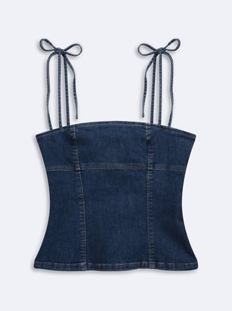 Junna Slim Fit Askılı Dark İndigo Crop Bluz